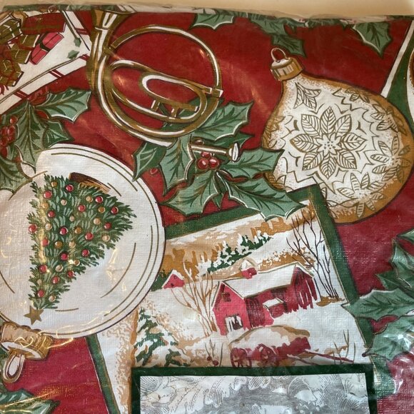 VTG Holiday Classics Vinyl Tablecloth Flannel Backed 52x70" Oval Christmas NOS - Picture 3 of 4